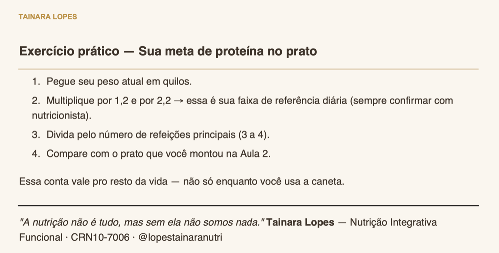 Página do exercício prático da Aula 3: sua meta de proteína no prato