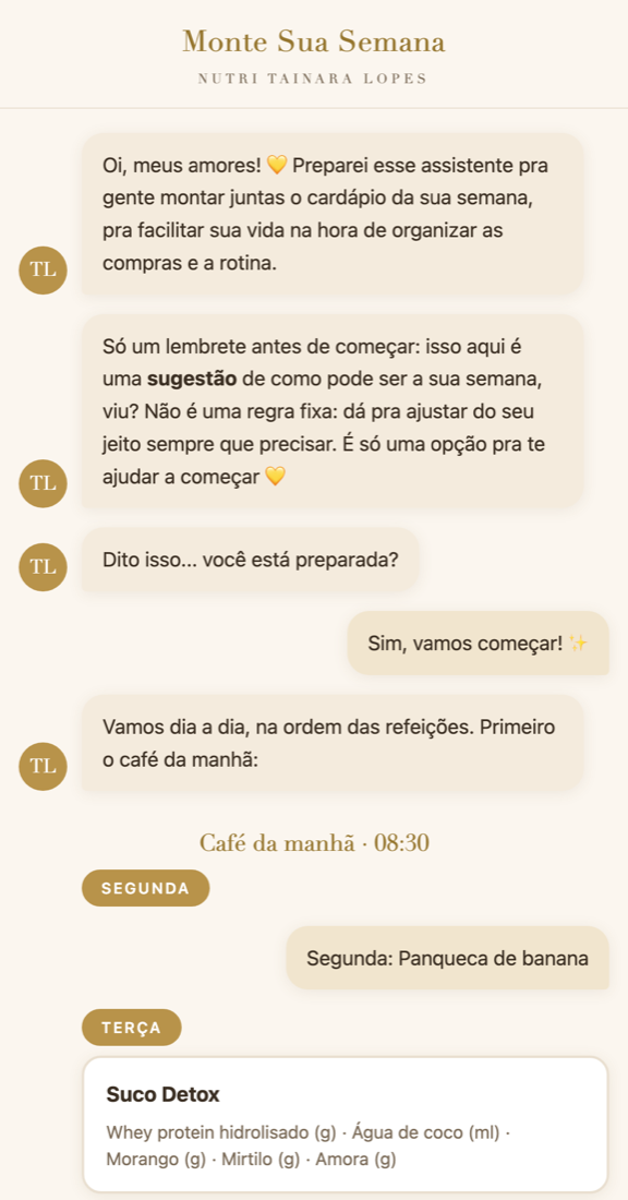 Começo da conversa do Monte Sua Semana, com a escolha do café da manhã de cada dia